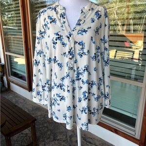 Karl Lagerfeld White and Blue Floral Blouse